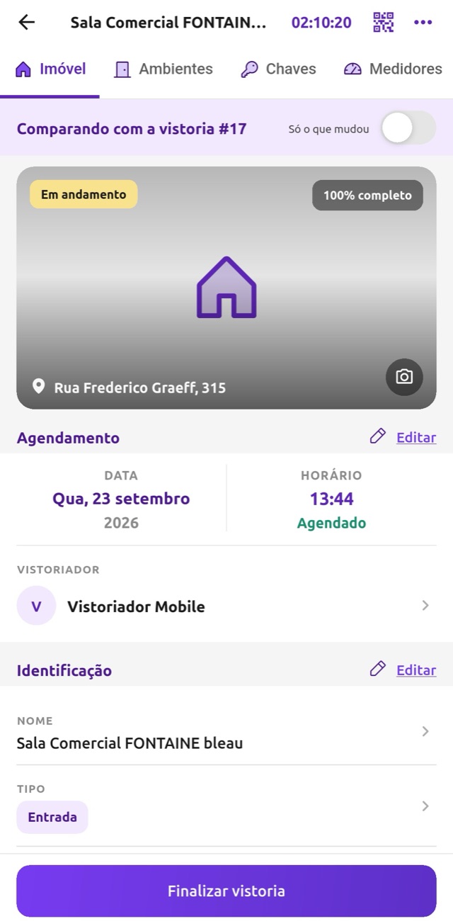 Vistoria comparando com a vistoria anterior, com o filtro só o que mudou